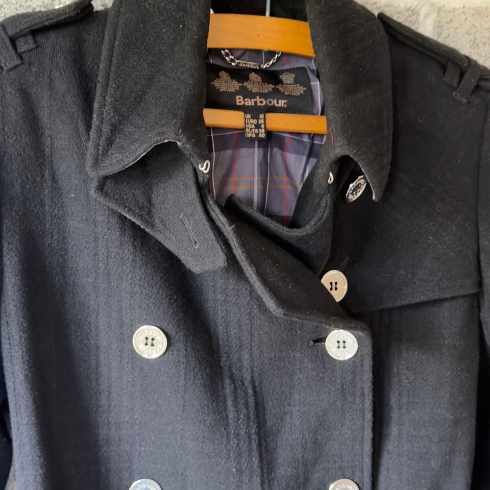 100% Wool Barbour Navy and Gray Plaid Lined Jacket with Label Detail - Picture 6 of 16
